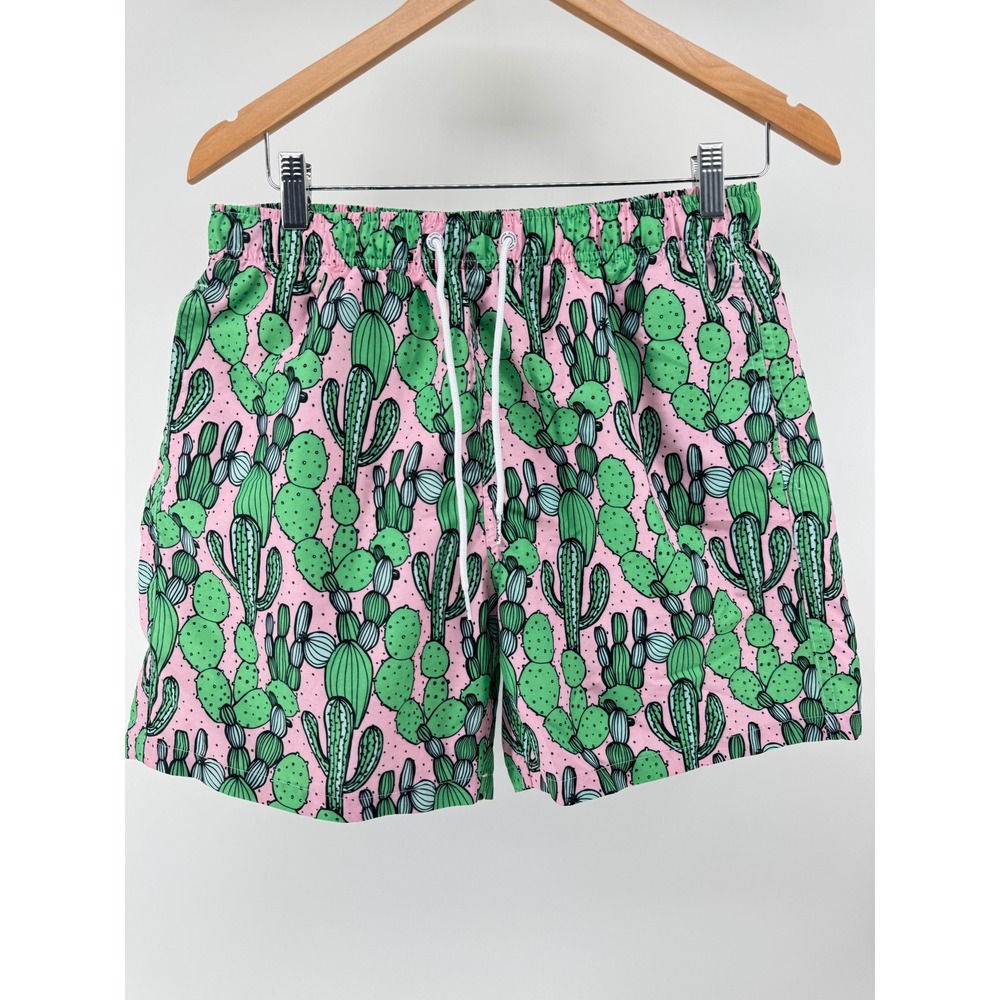 Boardies Swim Trunks Mens M Pink Green Cactus Print Lined Swim Shorts
